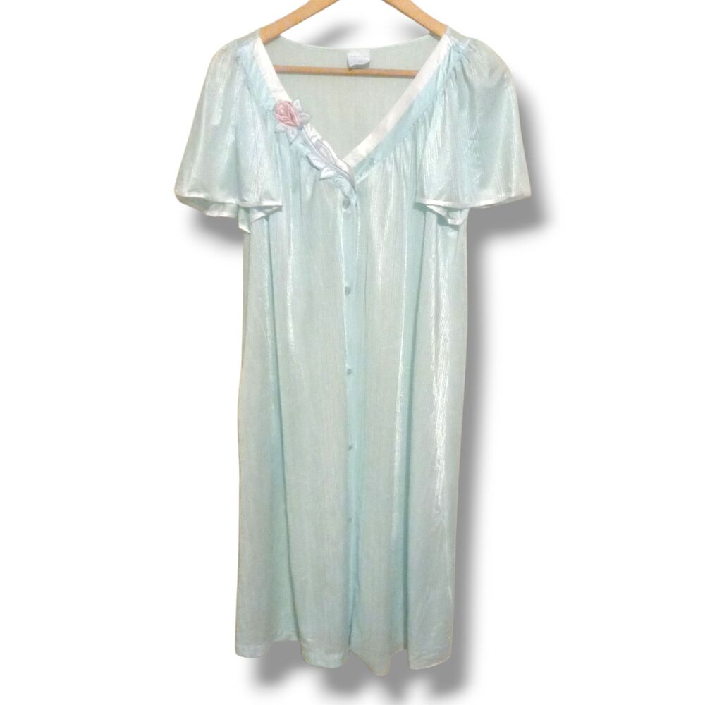 Vtg Val Mode Button Front Robe-Medium-Flowers-Pockets-Flutter Sleeve-Knee Length